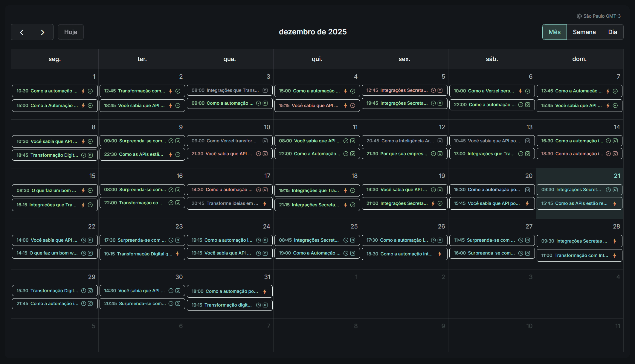 Calendário de Conteúdo